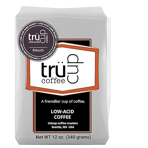 trücup Low Acid Coffee, French Roast Coffee Ground - Drip Grind 12 Oz, Natural Water&Steam Process 60% Less Acid, Smooth Flavor, Stomach-Friendly Rich
