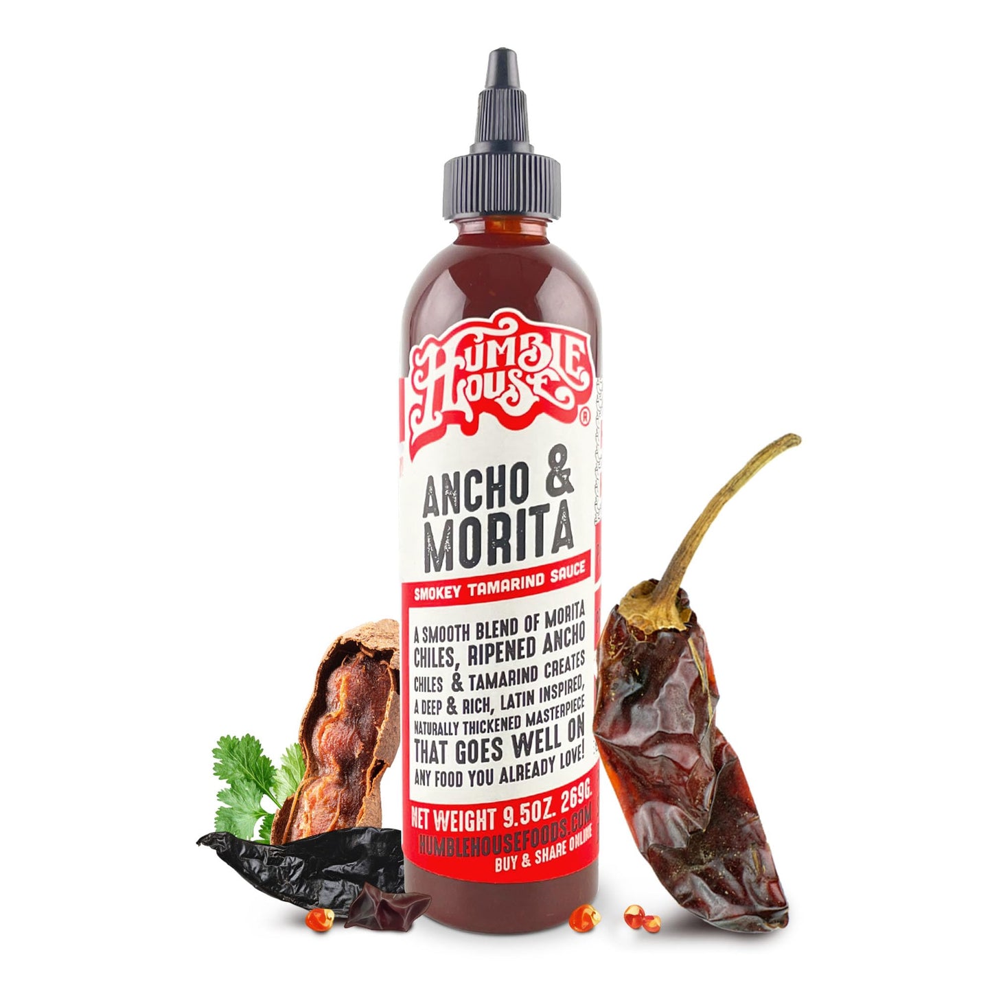 Humble House - Ancho & Morita Chiles Hot Sauce, Low in Calories and Sodium, Vegan Condiments for Chicken Wings, Steaks, Tacos, Burgers & More