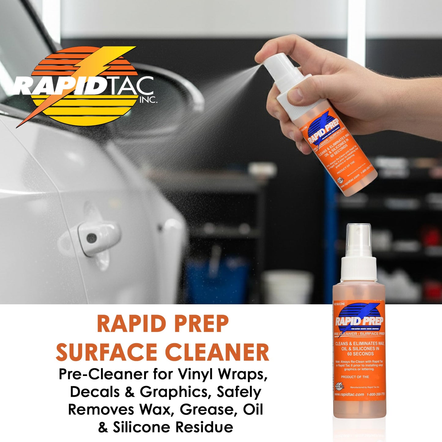 Rapid Tac Rapid Prep Surface Cleaner 4 oz | Safe Water Based solution Removes Wax, Grease, Oil & Silicone Non-Flammable Formula Pre-Cleaning Paint
