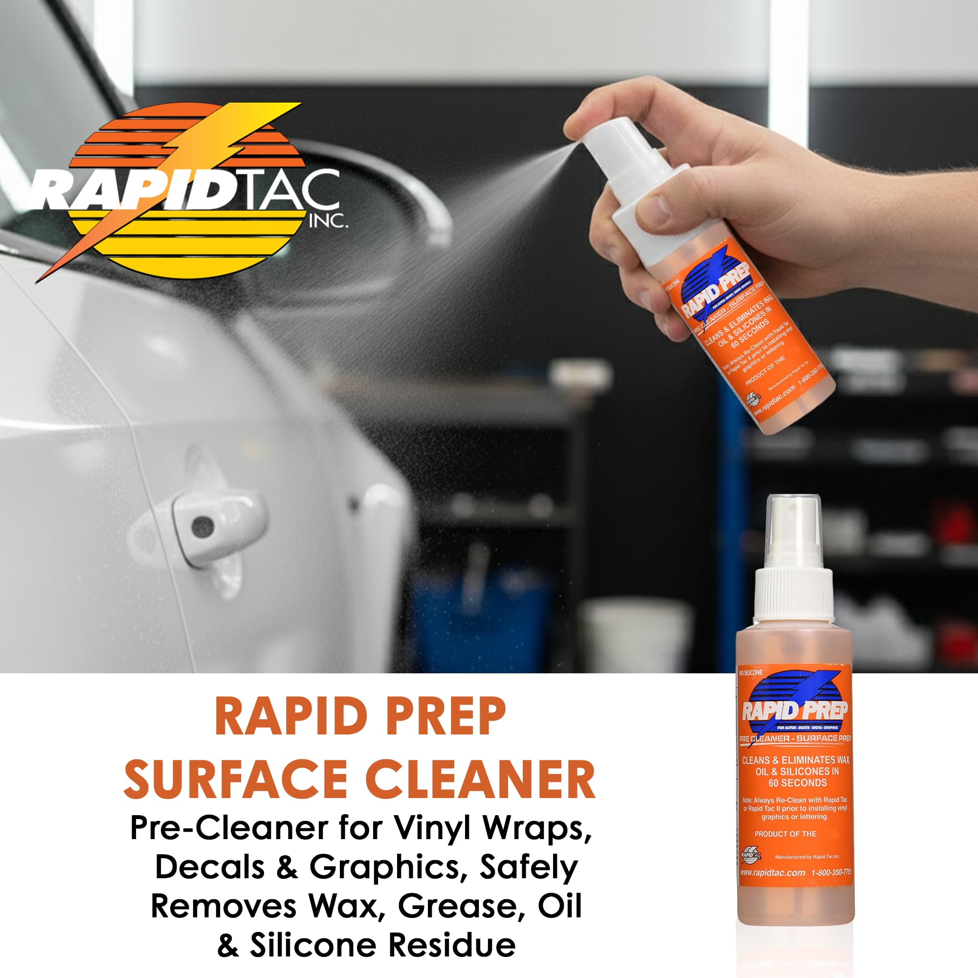 Rapid Tac Rapid Prep Surface Cleaner 4 oz | Safe Water Based solution Removes Wax, Grease, Oil & Silicone Non-Flammable Formula Pre-Cleaning Paint