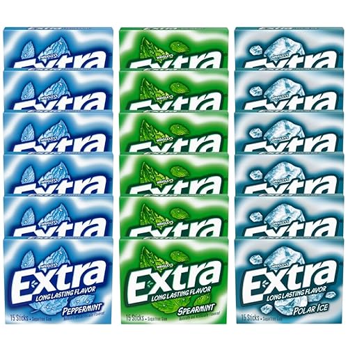 Extra Long Lasting Sugar Free Chewing Gum, Polar Ice, Spearmint & Peppermint Flavors, Variety Box, 18 Count