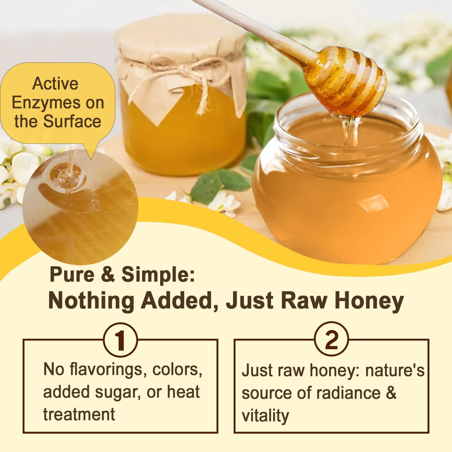 Wildflower Honey, 100% Raw Unfiltered Honey, 18oz/510g, Natural and Pure, Fresh Sweetness, Floral, a Hint of Fruit, for Milk, Tea & Daily Wellness