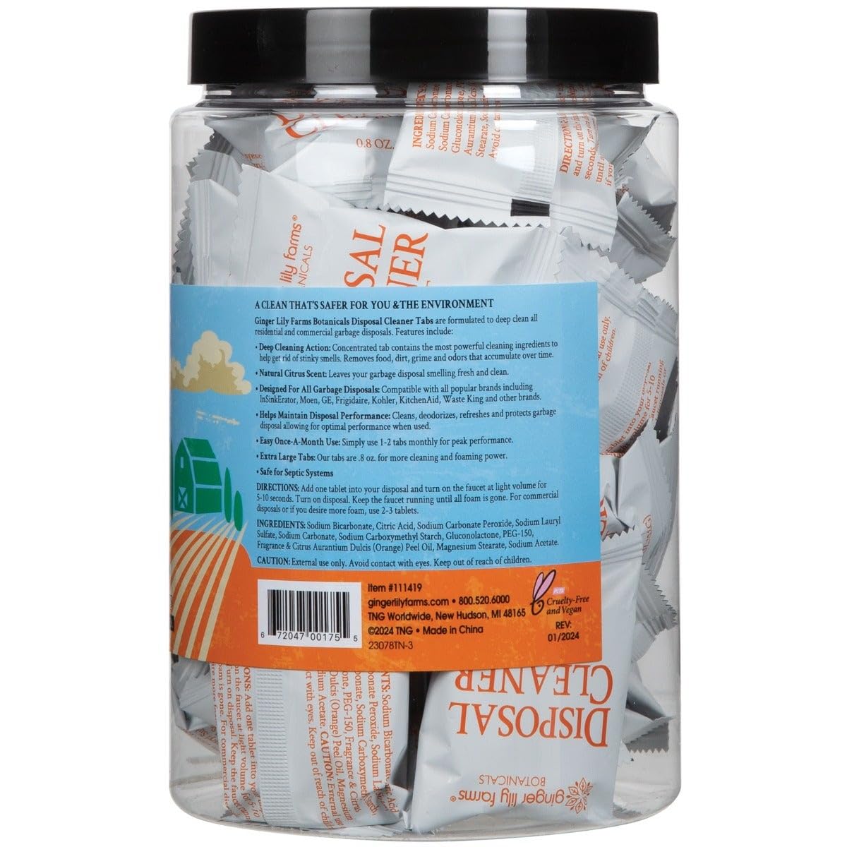 Ginger Lily Farms Botanicals Garbage Disposal Cleaner Tabs, Deep Cleaning Tablets for Sink Disposals, Removes Odor-Causing Residues, Citrus Scent