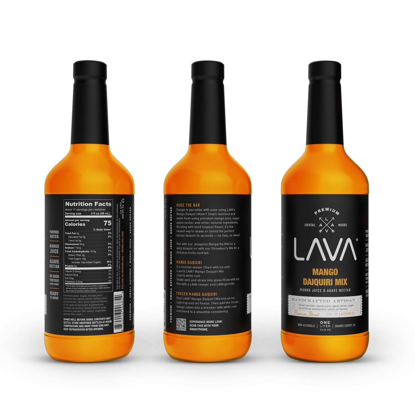 LAVA Premium Mango Daiquiri Mixer Made with Real Mango Juice, Cane Sugar, Agave Nectar. No Artificial Sweeteners, Flavors, or Colors. Gluten Free