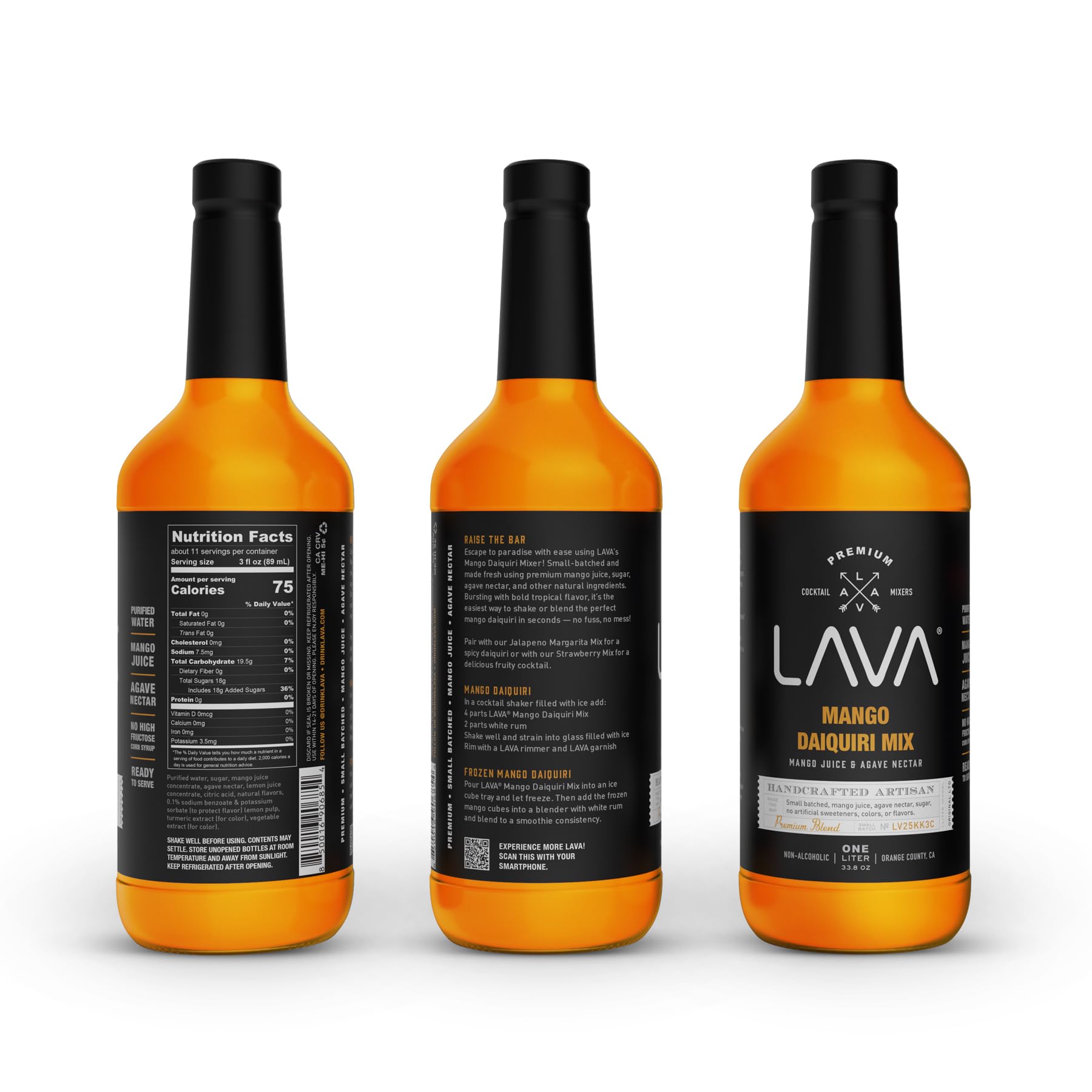 LAVA Premium Mango Daiquiri Mixer Made with Real Mango Juice, Cane Sugar, Agave Nectar. No Artificial Sweeteners, Flavors, or Colors. Gluten Free