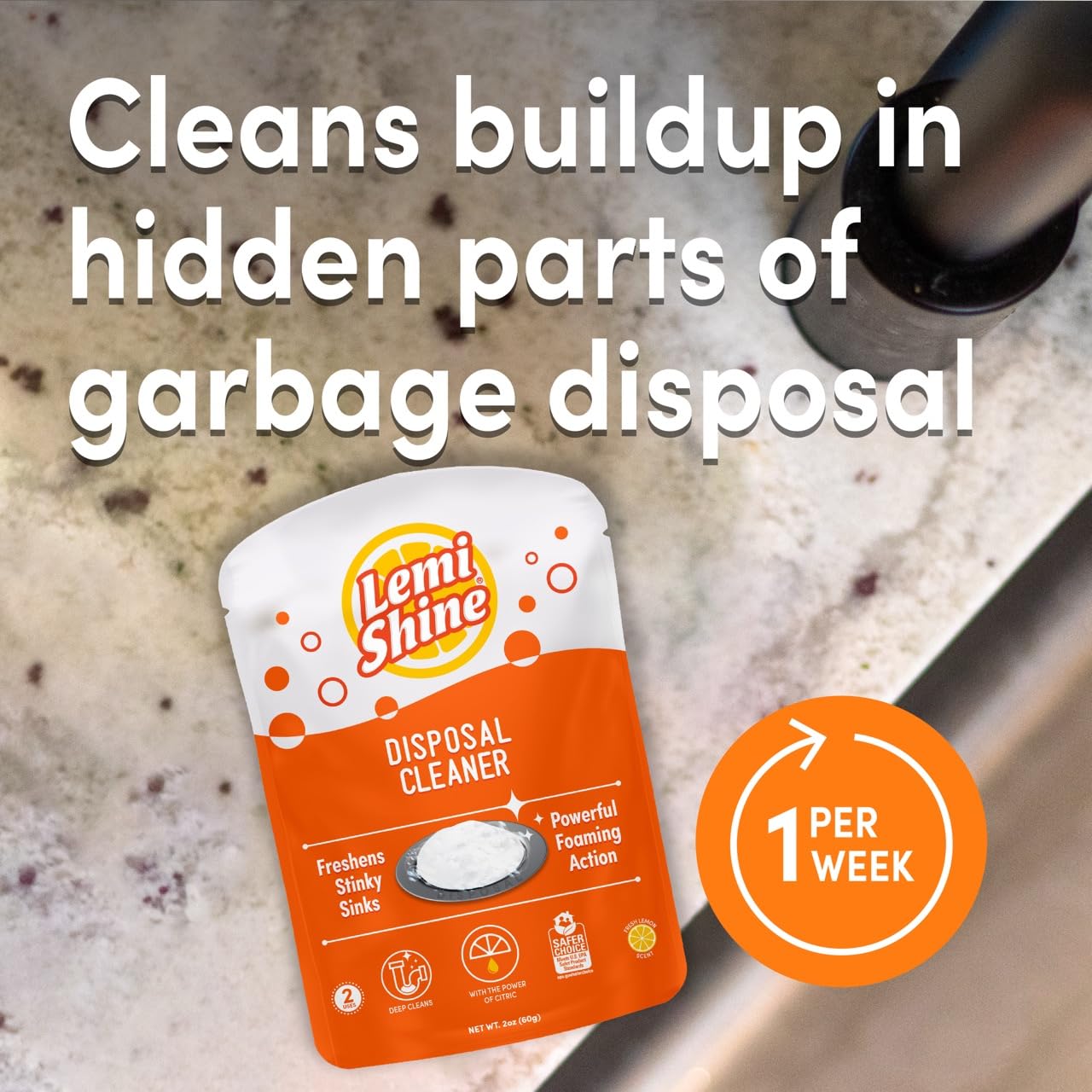 Lemi Shine Garbage Disposal Cleaner and Deodorizer Powered By Citric Acid | Foam Cleaner For Kitchen Garbage Disposal with a Natural, Fresh Lemon