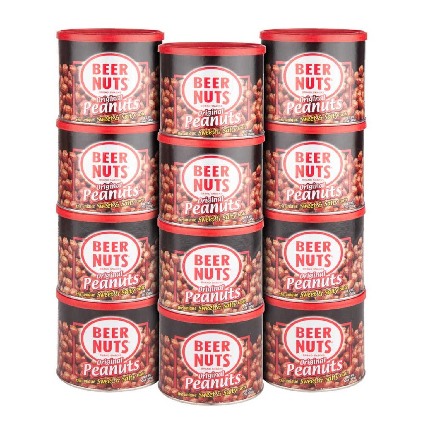 BEER NUTS Original Peanuts - Travel Size Sweet & Salty Bar Nuts - Gluten Free, Kosher, Low Sodium Peanut Snacks Made In The USA - 12oz Resealable Can