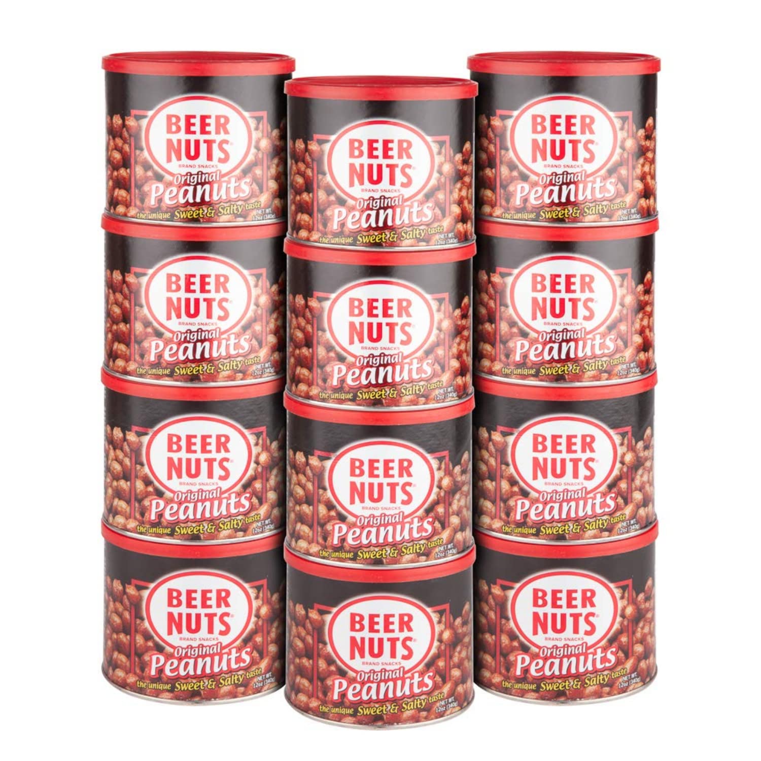 BEER NUTS Original Peanuts - Travel Size Sweet & Salty Bar Nuts - Gluten Free, Kosher, Low Sodium Peanut Snacks Made In The USA - 12oz Resealable Can