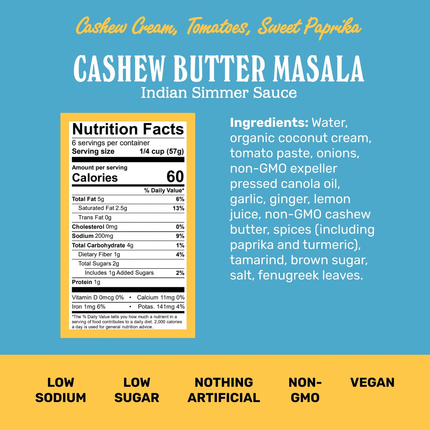 Brooklyn Delhi Cashew Butter Masala - Indian Simmer Sauce with Cashew Cream Tomatoes, Sweet Paprika - 12 Ounces - Mild Enough for a kid, Flavorful