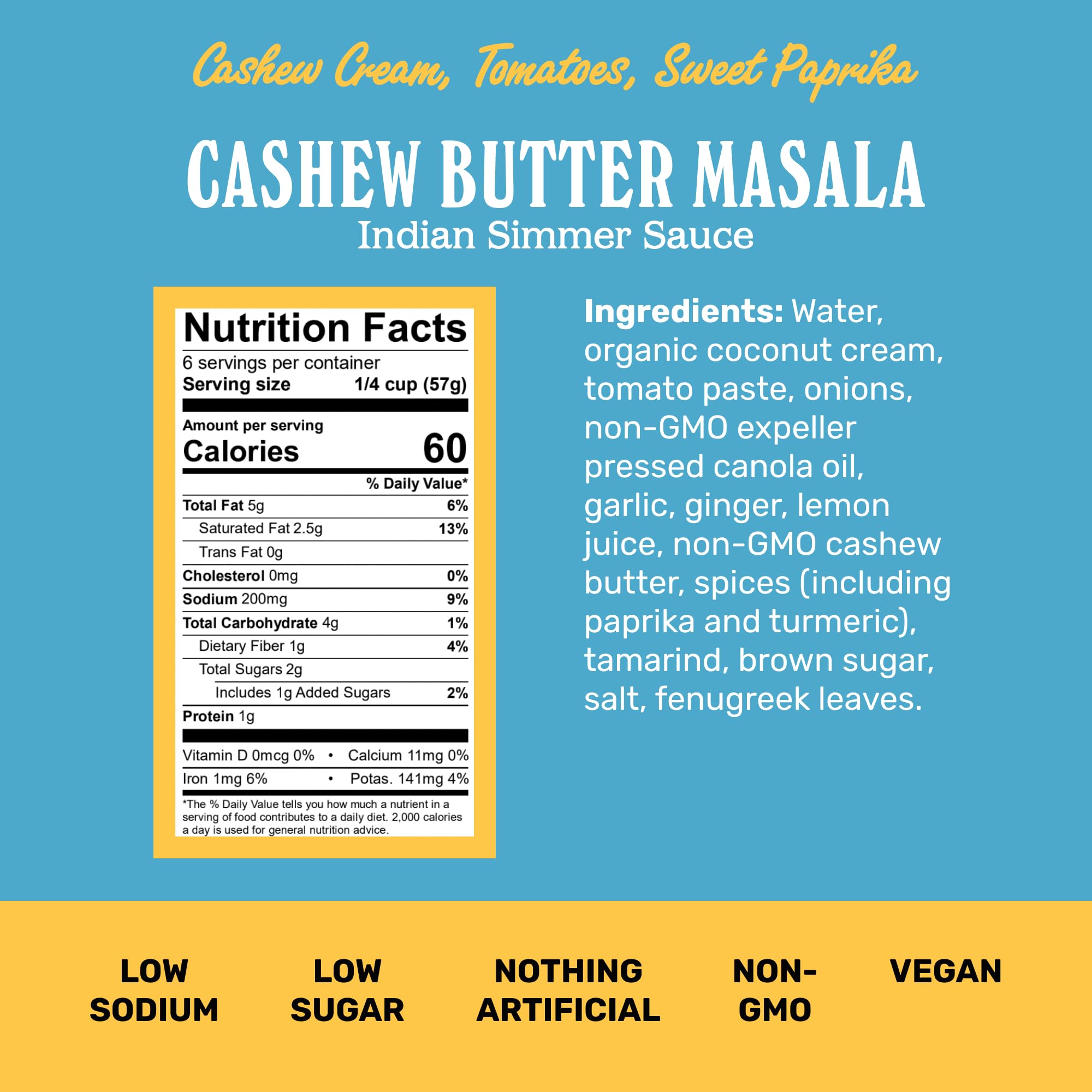 Brooklyn Delhi Cashew Butter Masala - Indian Simmer Sauce with Cashew Cream Tomatoes, Sweet Paprika - 12 Ounces - Mild Enough for a kid, Flavorful