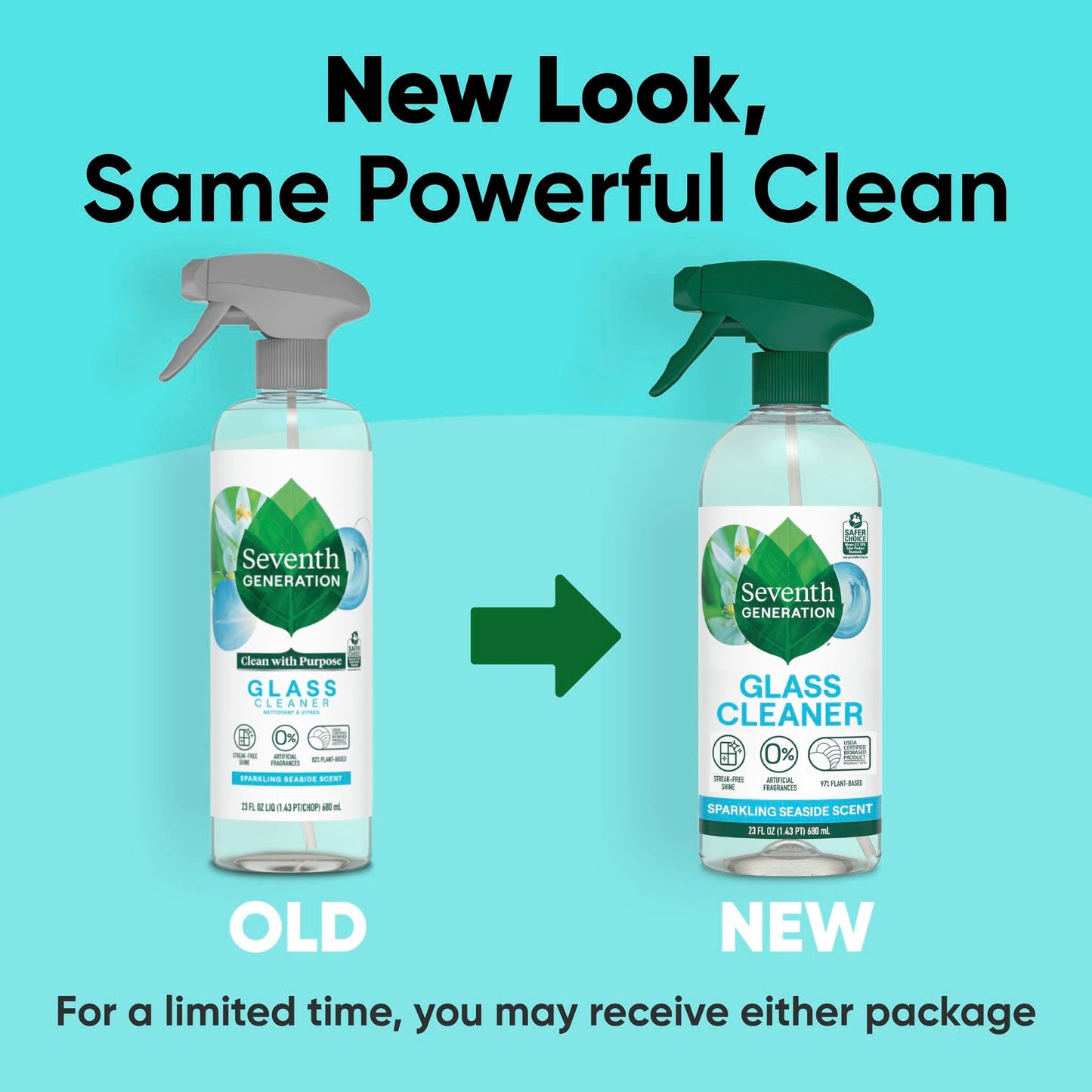 Seventh Generation Glass Cleaner, Sparkling Sea Scent, Streak-Free Shine, 23 Fl Oz