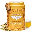JusTea TURMERIC GINGER | Loose Leaf Herbal Tea | Tin with Hand Carved Tea Spoon | 40+ Cups (3.9oz) | Caffeine Free | Award-Winning | Fair Trade |