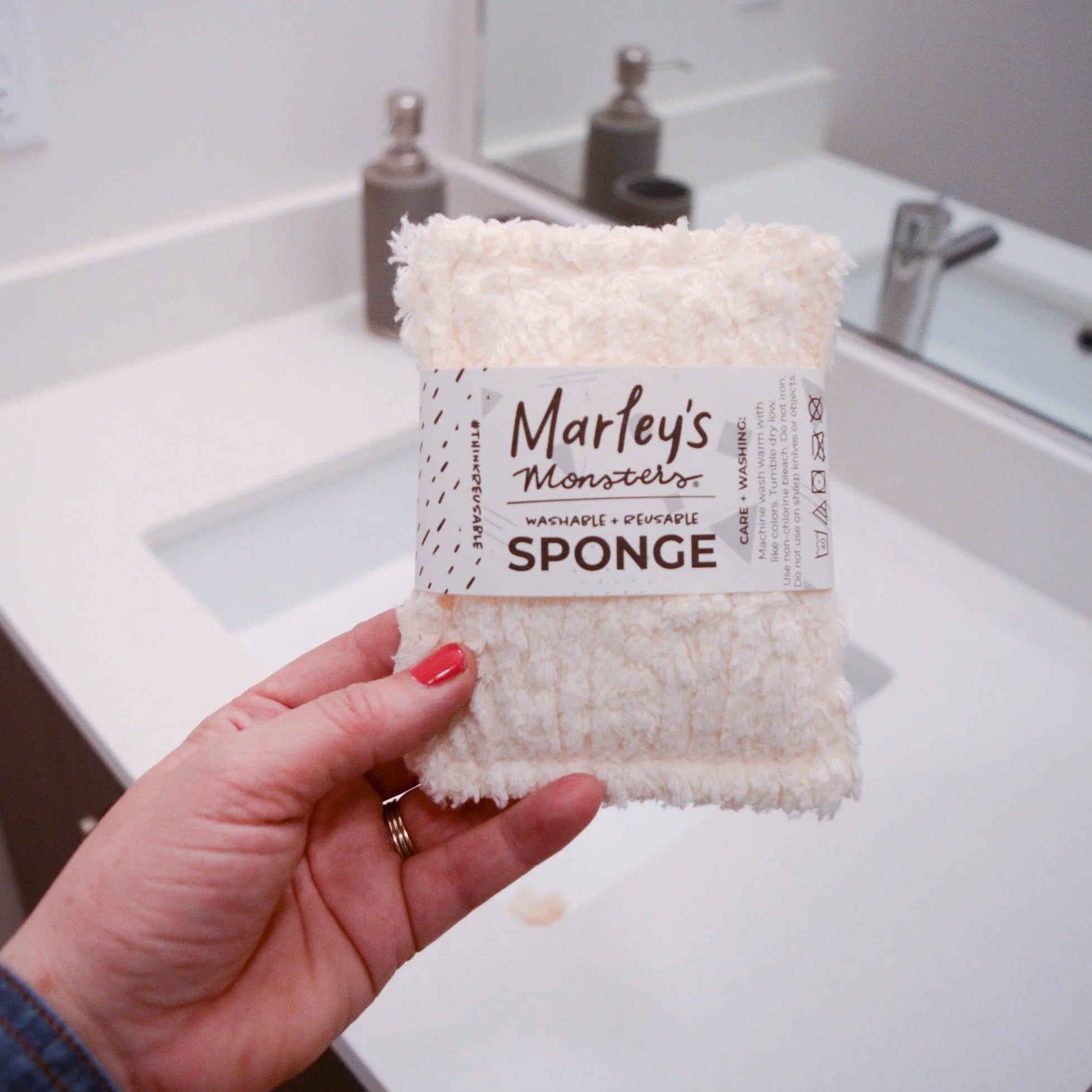 Marley's Monsters Chenille Washable Sponge - Reusable Eco-Friendly Kitchen Scrubber - Soft 100% Cotton Chenille & Recycled Foam - 3.5" x 5" Handmade