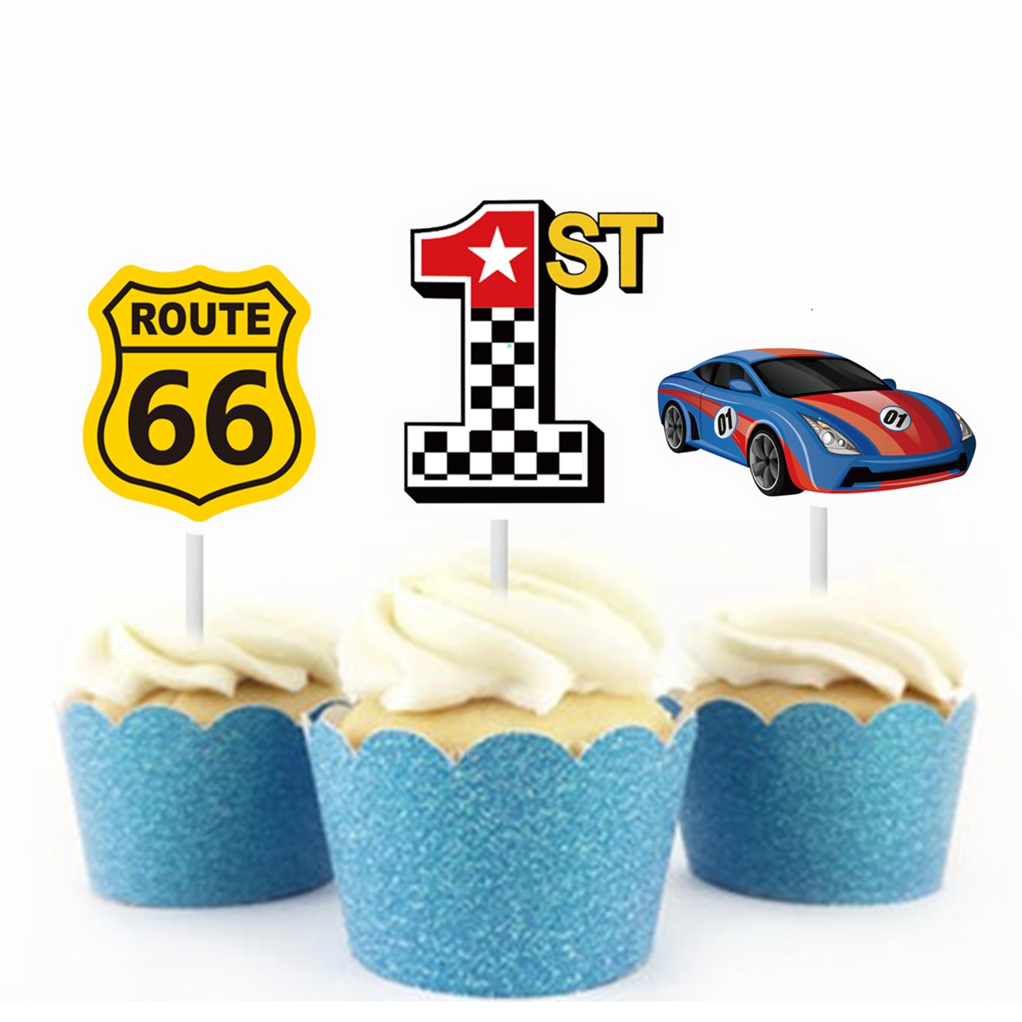 36Pcs Race Car Cupcake Toppers Racing Car Birthday Decorations for Race Car Birthday Party Favors Let's Go Racing Party Racing Car Baby Shower
