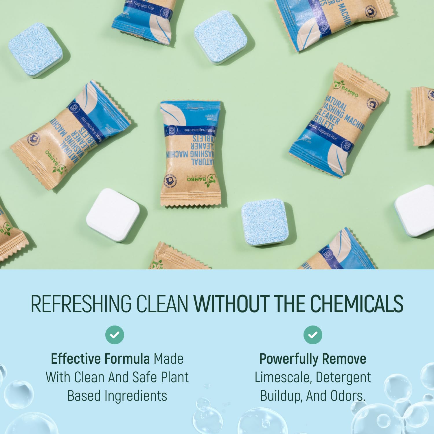 Natural Heavy Duty Washing Machine Cleaner Tablets - Plant Based & Eco Friendly Alternative Refill Laundry Tub Cleaning Tabs For Top Load or Front