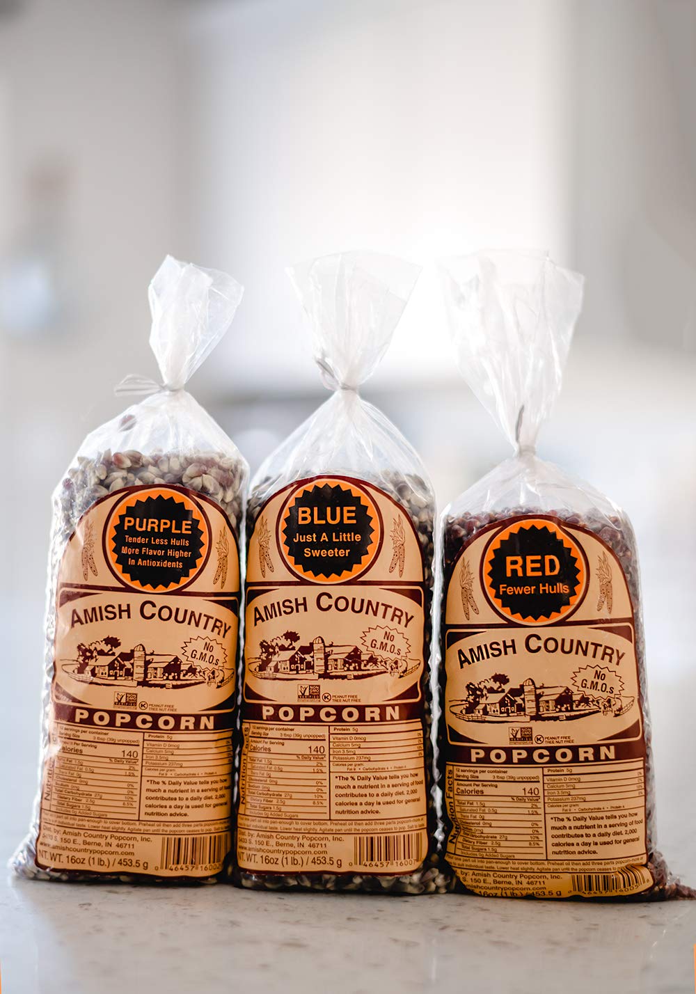 Amish Country Popcorn | 3-1 lb Bags | Purple, Red and Blue Popcorn Kernels | Old Fashioned, Non-GMO and Gluten Free (3-1 lb Bags)