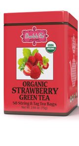 Brew La La Organic Green Tea - Natural Strawberry Flavor - 50 Tea Bag Tin - Low Caffeine - USDA Certified Organic