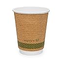Vegware Compostable Disposable 8oz Coffee Cups, Case of 500, Double Wall For Hot Liquids, Kraft Paper Cup, Lined, Sustainable Board With a Plant Based