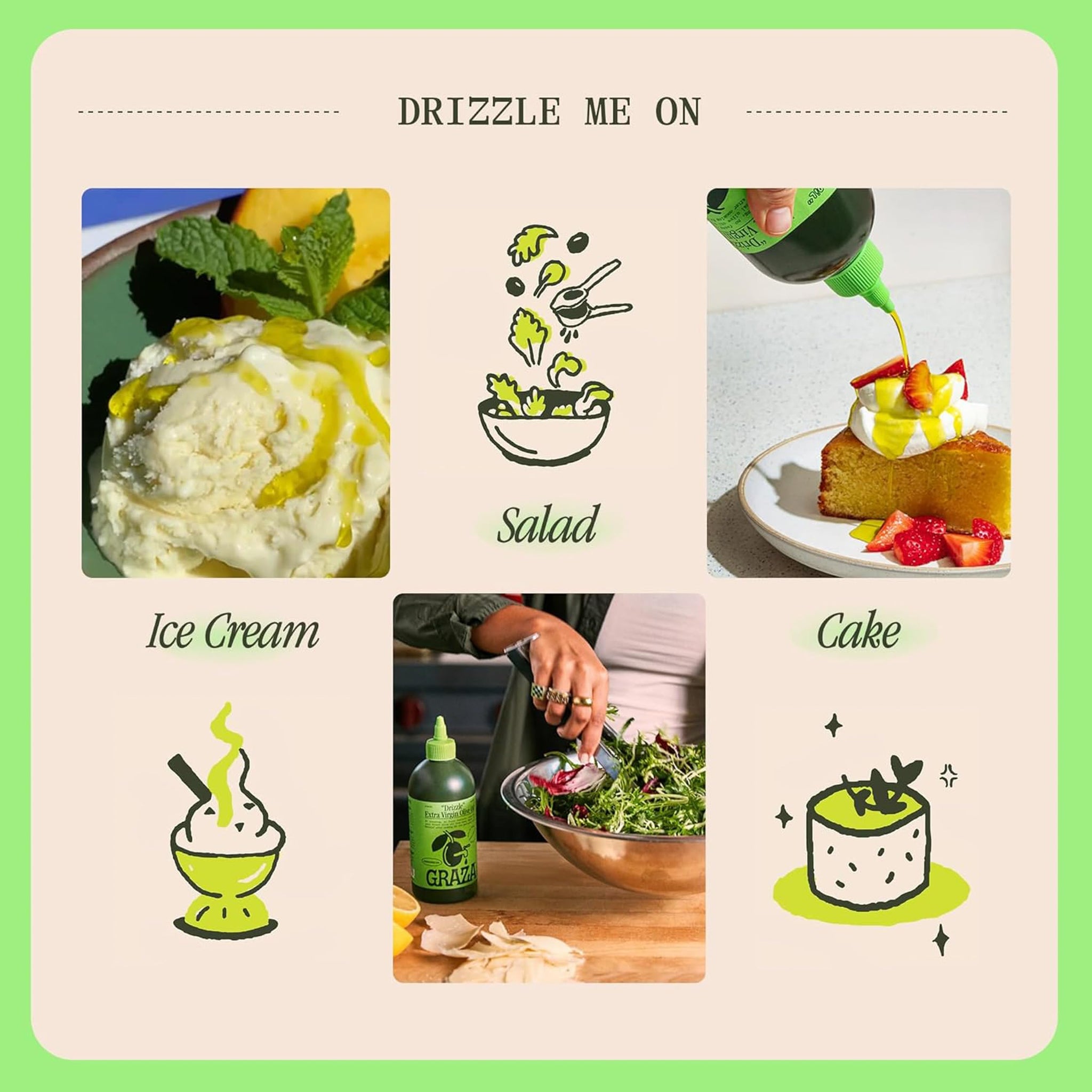 Graza Drizzle Extra Virgin Olive Oil, Finishing Oil - High Polyphenol Early Harvest EVOO Finishing Oil in a Squeeze Bottle - Single Farm Olives from