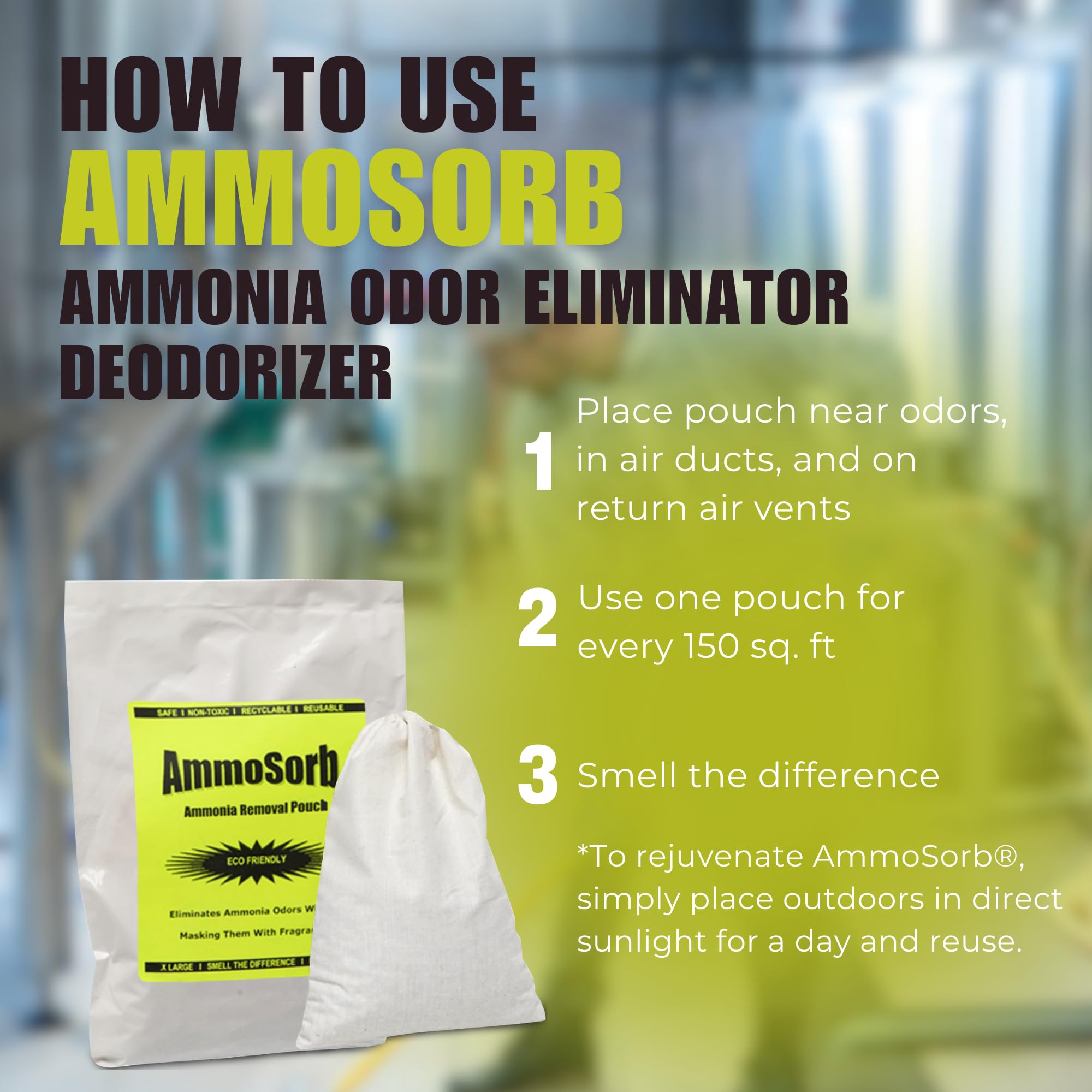 AMMOSORB Reusable Ammonia Odor Eliminator Deodorizer Pouch: Treats 150 Sq. Ft.