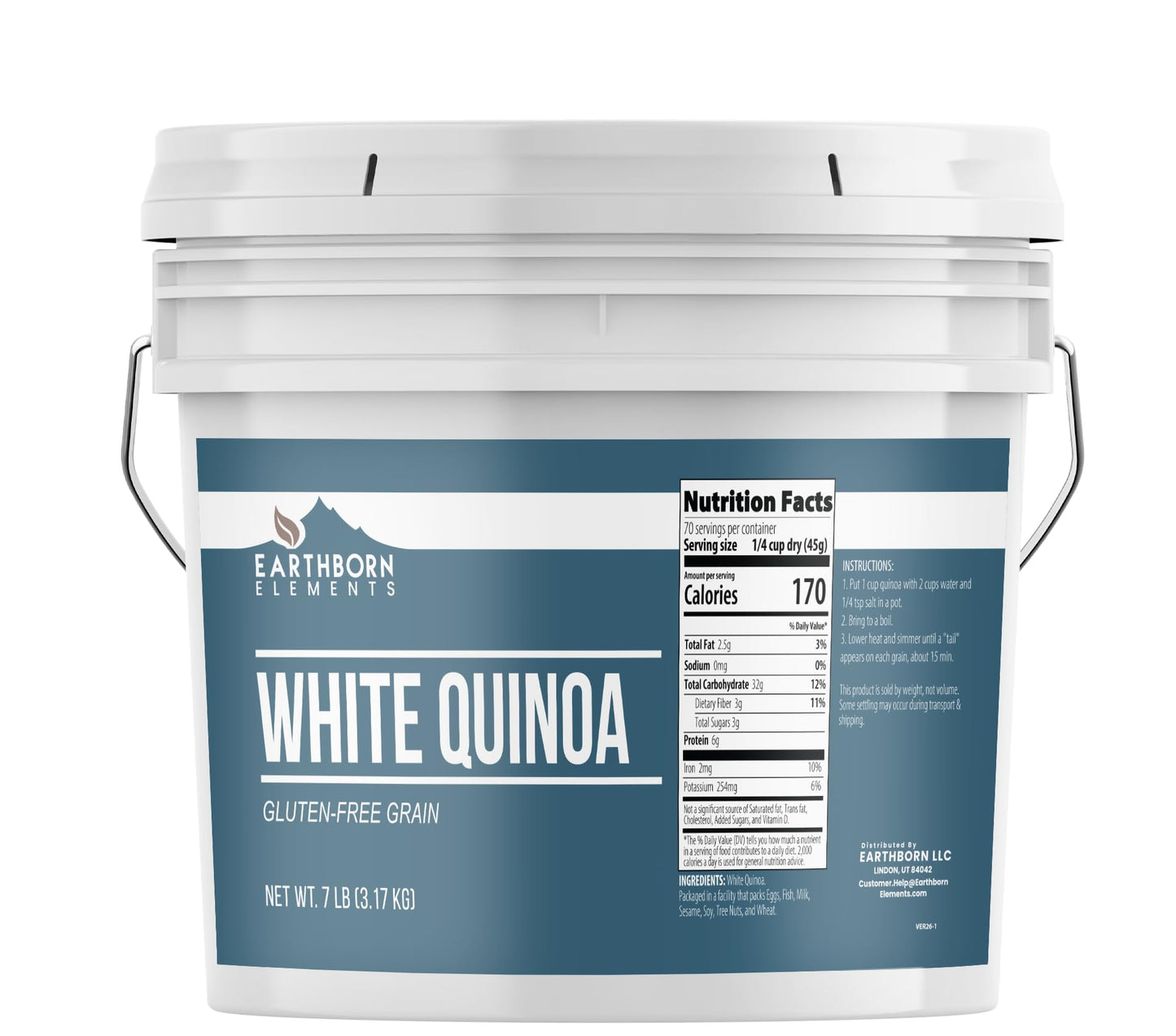 Earthborn Elements White Quinoa, 1 Gallon, Gluten-Free, Raw, Vegan, Packaged in a Resealable Bucket