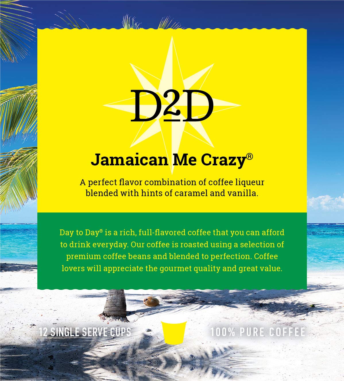 Day To Day 12-Count Jamaican Me Crazy, Light Roast Single Serve Coffee Pods for K-Cup Keurig Brewers