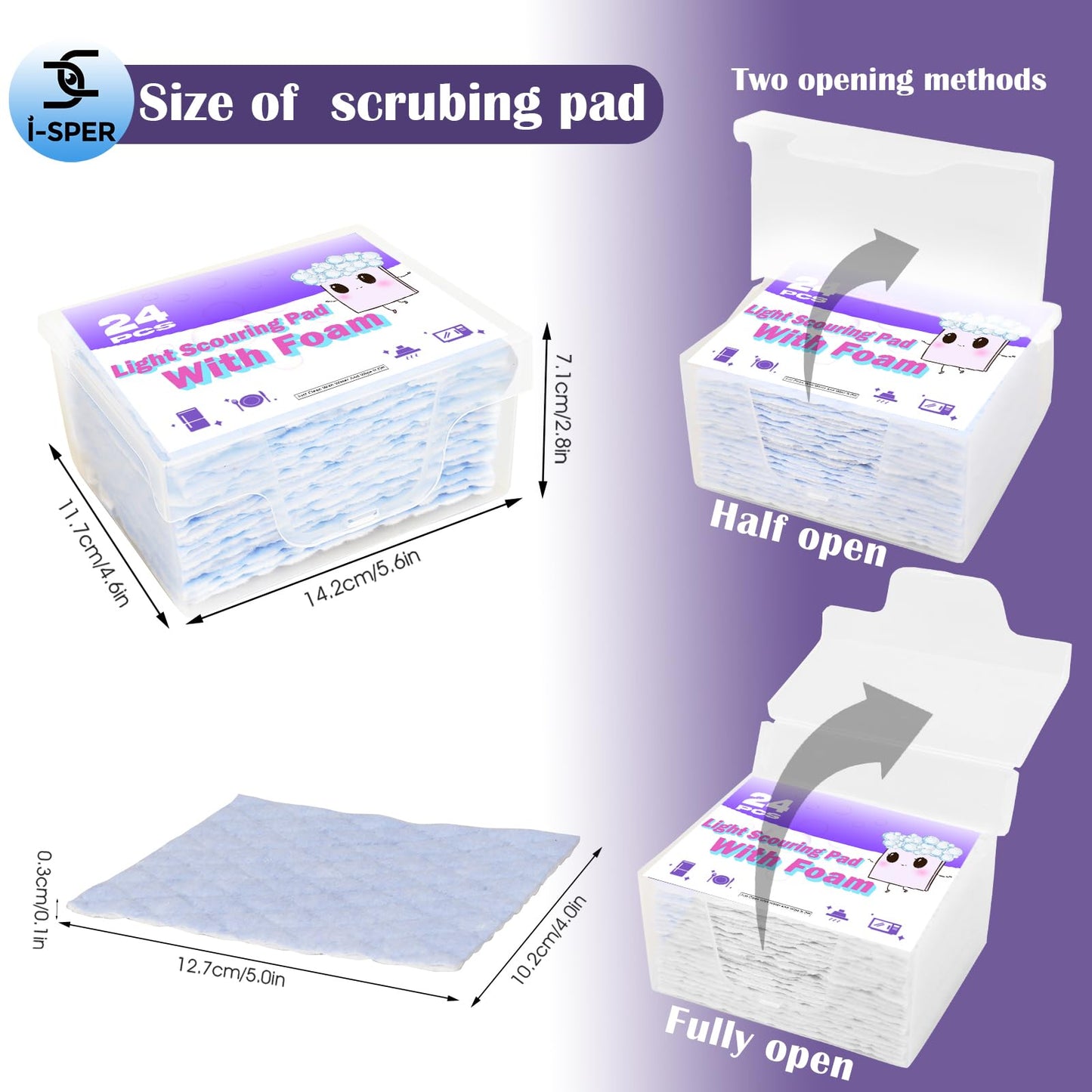 24 Pack Light Scouring Pad with Foam, Triple Cleaning Scrub Pad Singles Heavy Duty Household Non-Scratch Abrasive Hand Pad Multi Surface Magic Sponge
