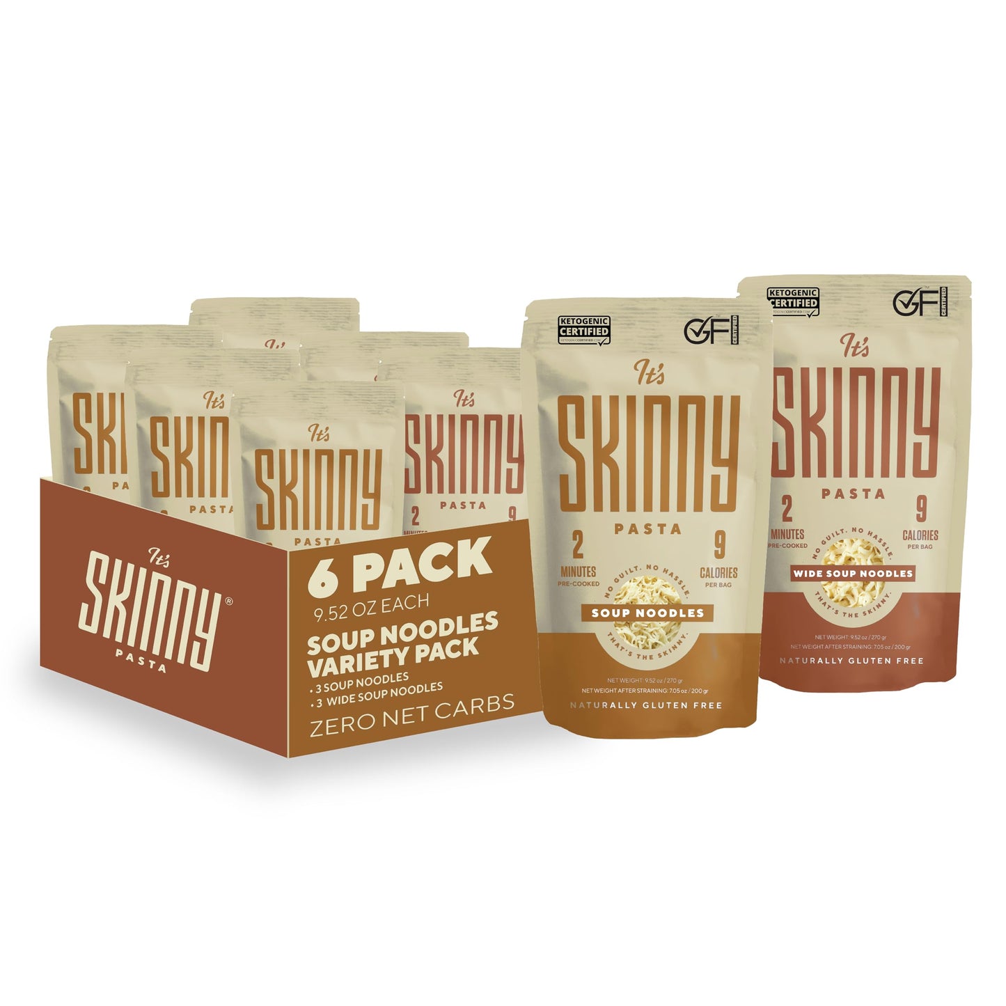 It’s Skinny Pasta Variety Pack - 3 Soup Noodles and 3 Wide Soup Noodle, Low Sodium, Low Carb Pasta, Gluten Free, Keto & Vegan-Friendly, Shirataki