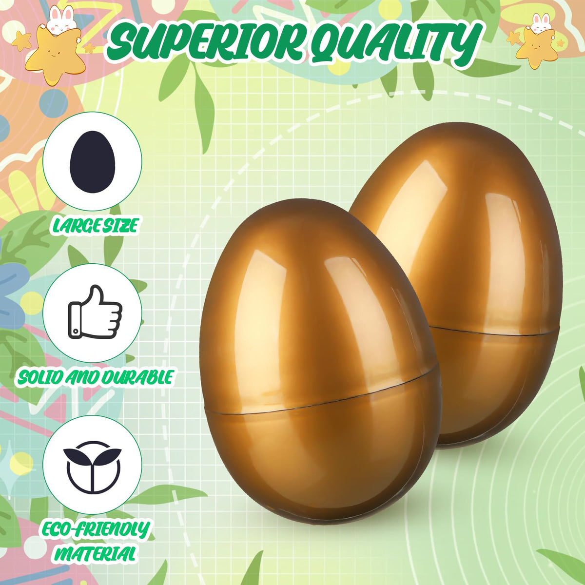 Silipull 36 Pack 3.1 Inch Jumbo Empty Plastic Eggs, Fillable Eggs for Egg Hunts, Candy Basket Stuffers, Party Favors, DIY Crafts(Gold)