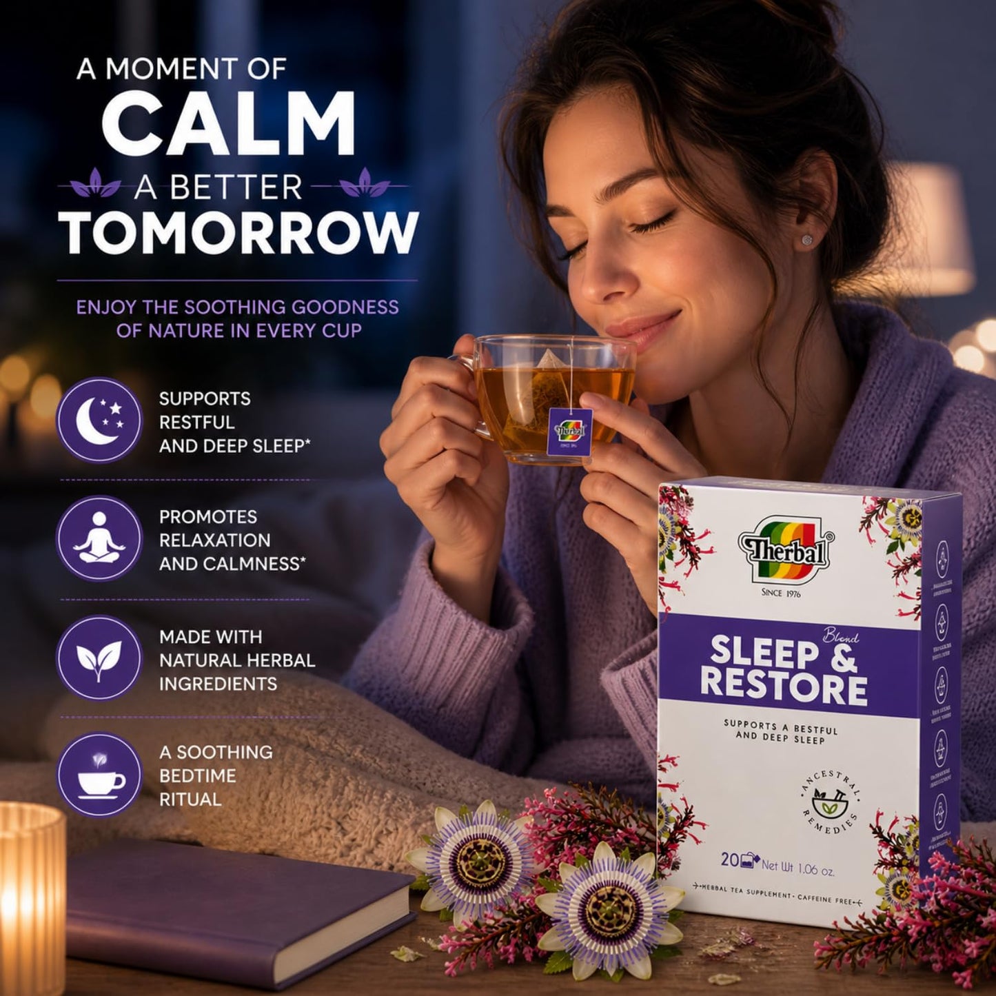 Tila, Valerian, Orange Blossom & Alfalfa Tea - Natural Sleep Aid & Relaxation - 20 Tea Bags - Dormir Bien