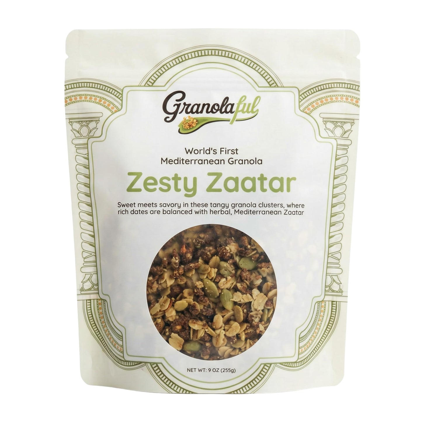 Granolaful Zesty Zaatar - Premium Loose Mini-Clusters with Zaatar, Chia Seeds, Nuts, Protein and Fiber | World's 1st Mediterranean Granola | Organic