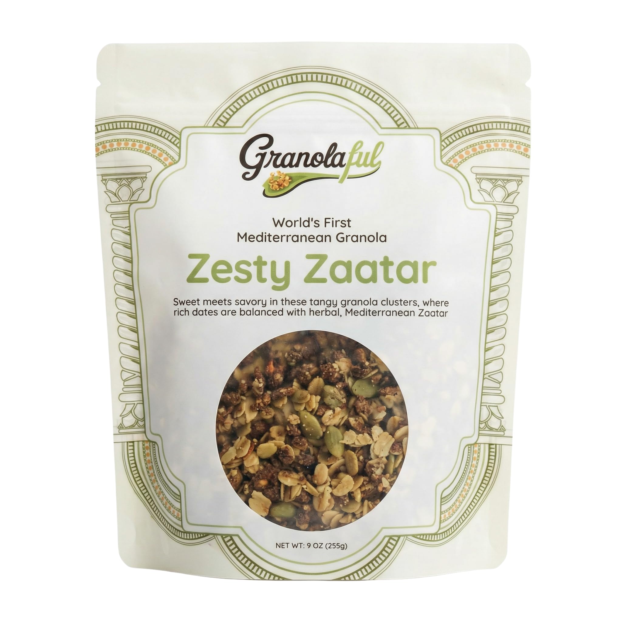 Granolaful Zesty Zaatar - Premium Loose Mini-Clusters with Zaatar, Chia Seeds, Nuts, Protein and Fiber | World's 1st Mediterranean Granola | Organic