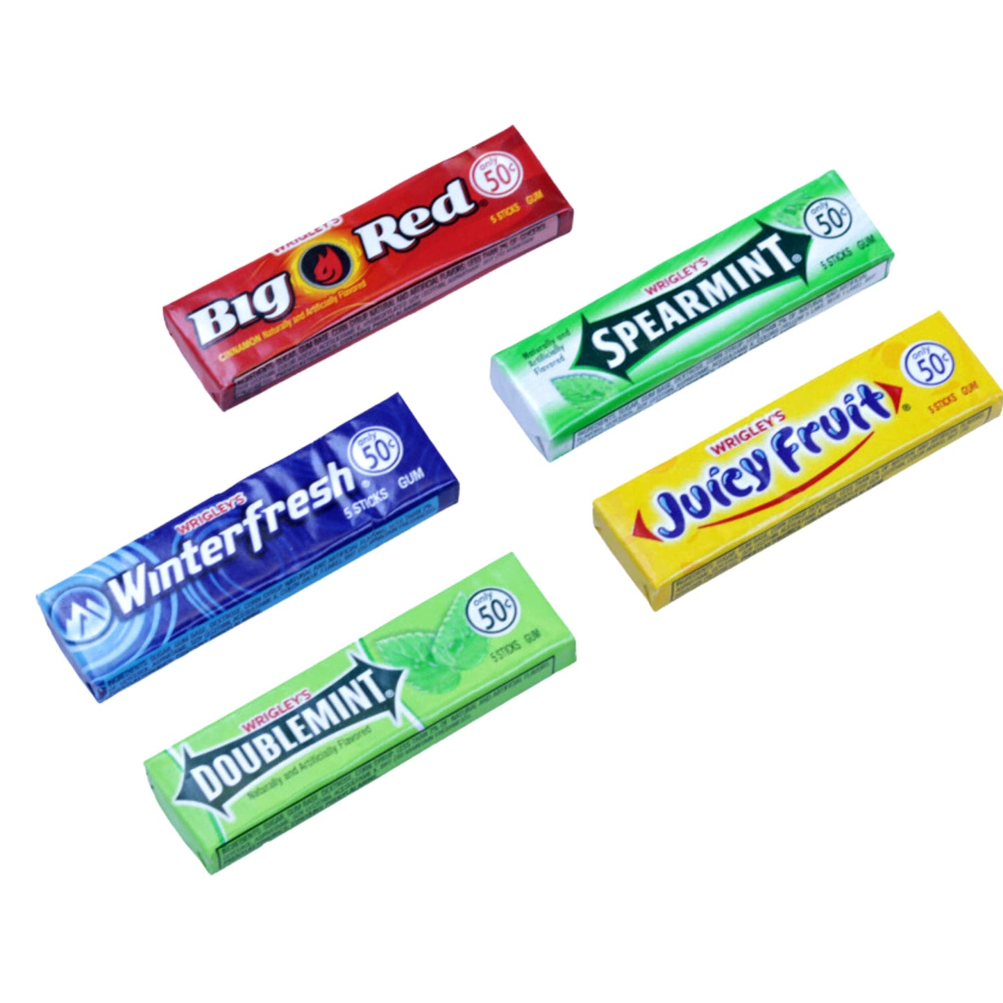 Bulk Bites Wrigley's Chewing Gum Assortment 40 Packs - 8 of Each (5 Flavors) Doublemint, Spearmint, Juicy Fruit, Big Red, Winterfresh Bulk