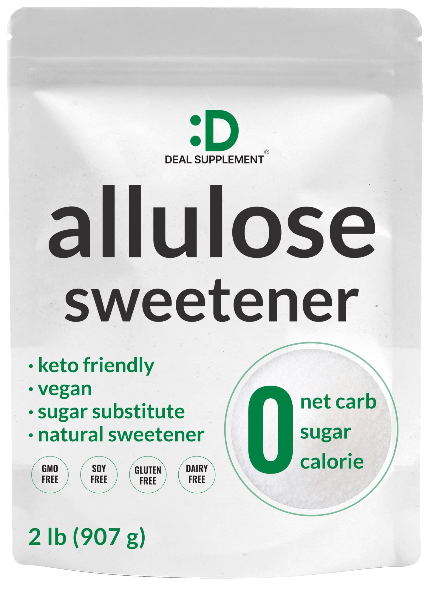 Allulose Sweetener 2 Pounds - Natural Sugar Subsitutes, No Aftertaste - Keto Friendly, Vegan, Zero Net Carb, Zero Calorie, Great for Cooking & Baking