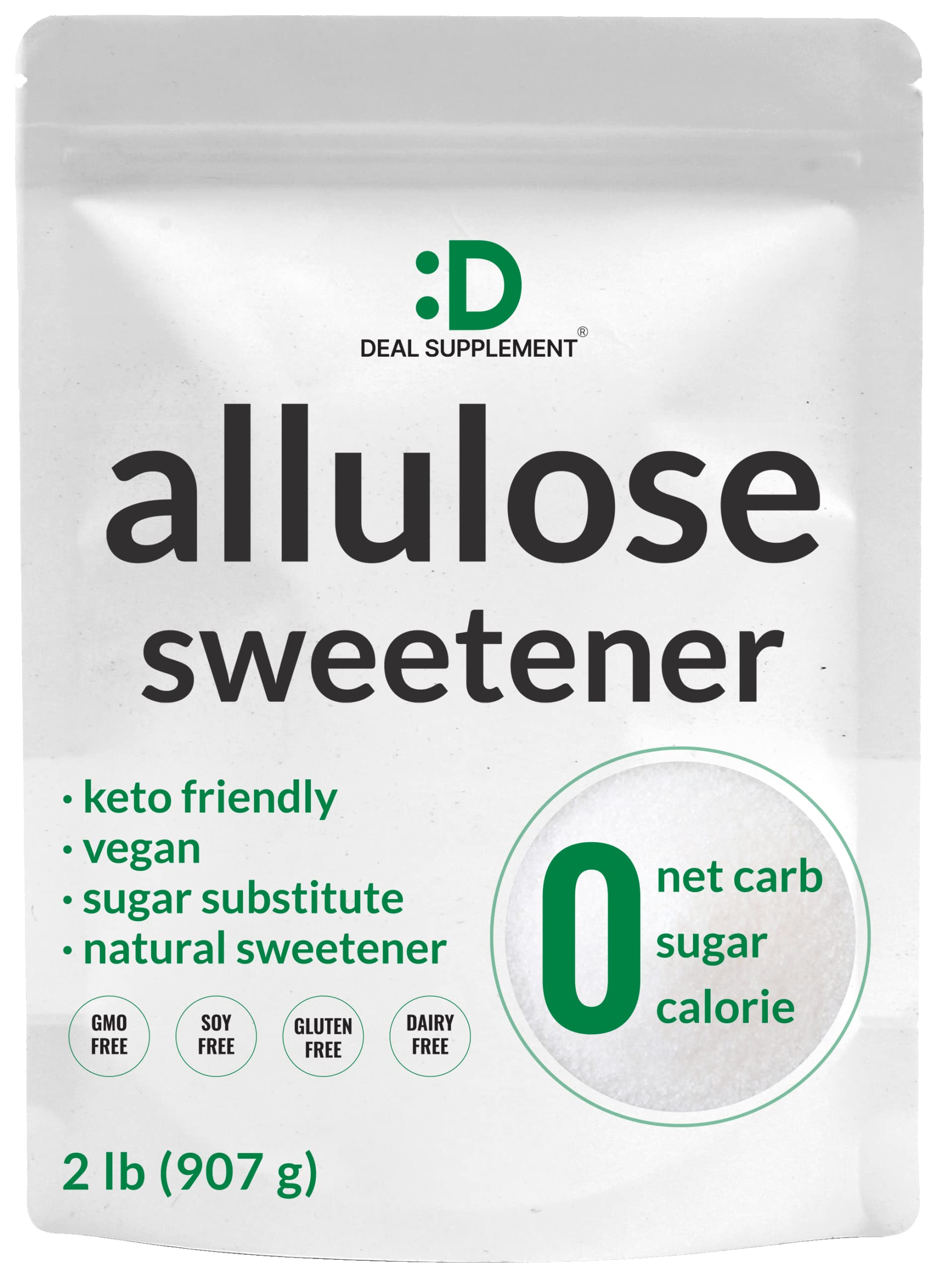 Allulose Sweetener 2 Pounds - Natural Sugar Subsitutes, No Aftertaste - Keto Friendly, Vegan, Zero Net Carb, Zero Calorie, Great for Cooking & Baking