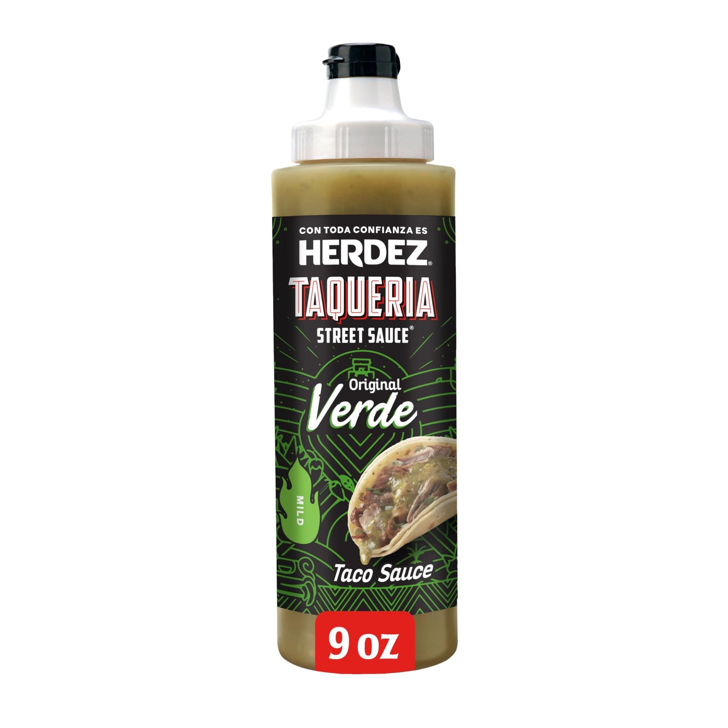 HERDEZ TAQUERIA STREET SAUCE, Verde, 9 oz Squeeze Bottle - Zesty Green Taco Sauce for Tacos & More