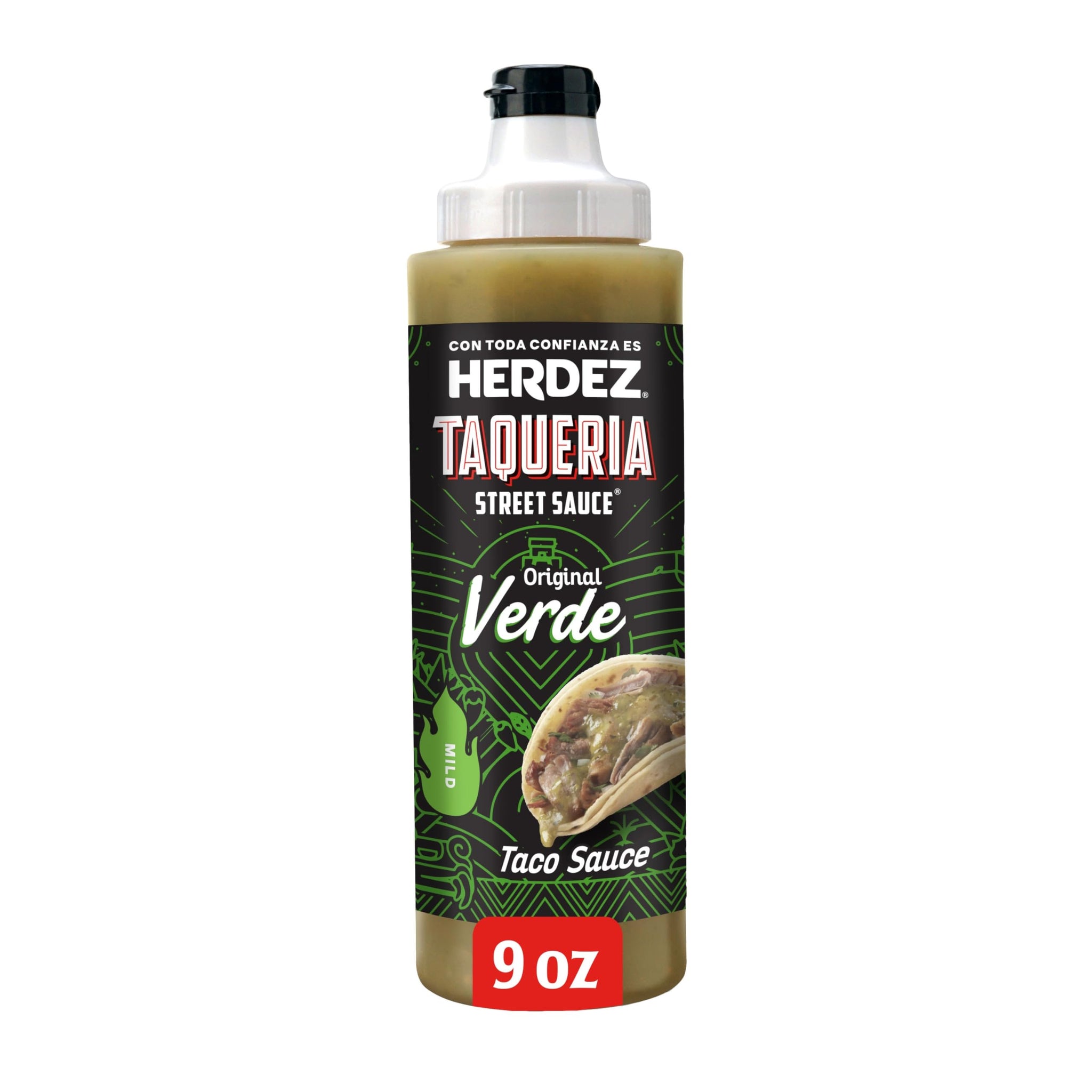HERDEZ TAQUERIA STREET SAUCE, Verde, 9 oz Squeeze Bottle - Zesty Green Taco Sauce for Tacos & More