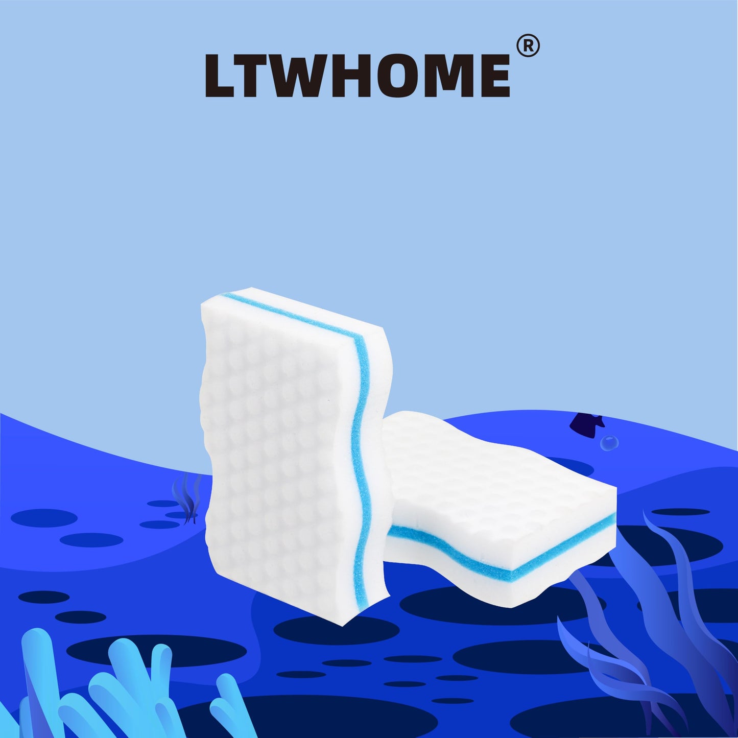 LTWHOME Bulk Pack 100-Pack Three-Layer Extra Durable Wave Shape Magic Cleaning Sponge Eraser Multi-Functional Melamine Foam for Kitchen, Bathroom