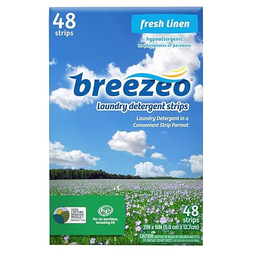 Breezeo Laundry Detergent Strips (48 strips) - Fresh Linen Scent - More Convenient than Pods, Pacs, Liquids or Powders - Great for Home, Dorm, Travel