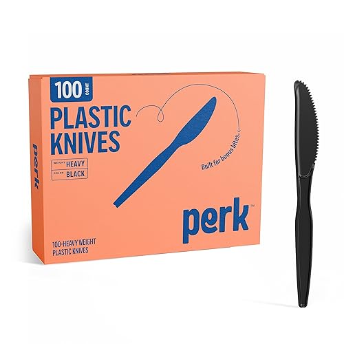 Perk Heavy?Weight Polystyrene Plastic Knives, 100 Count Disposable Knives for Everyday Meals, Parties & Desserts, Black