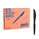 Perk Heavy?Weight Polystyrene Plastic Knives, 100 Count Disposable Knives for Everyday Meals, Parties & Desserts, Black
