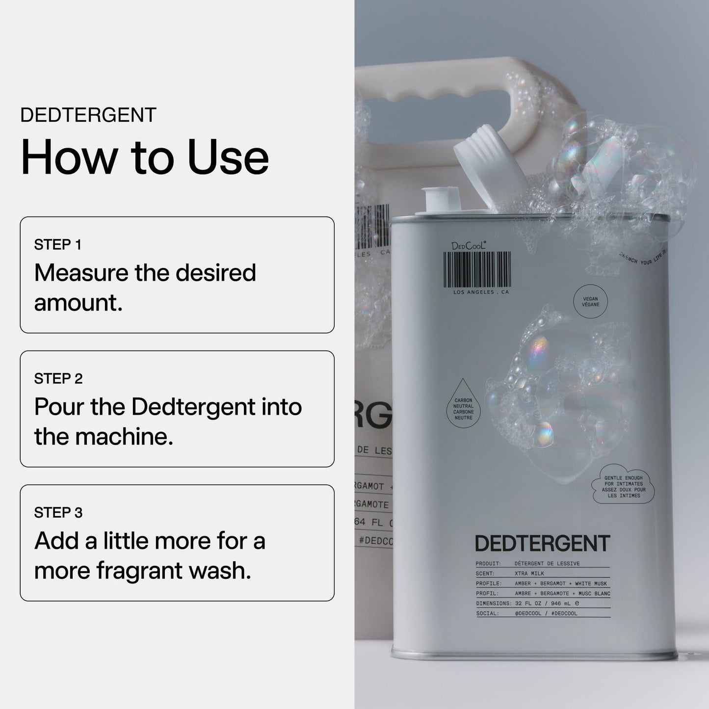 DedCool Liquid Laundry Detergent in Xtra Milk | Luxurious Scent | Stain-Removing Formula | Infused with Natural Essential Oils | Non-Toxic | Up to 60
