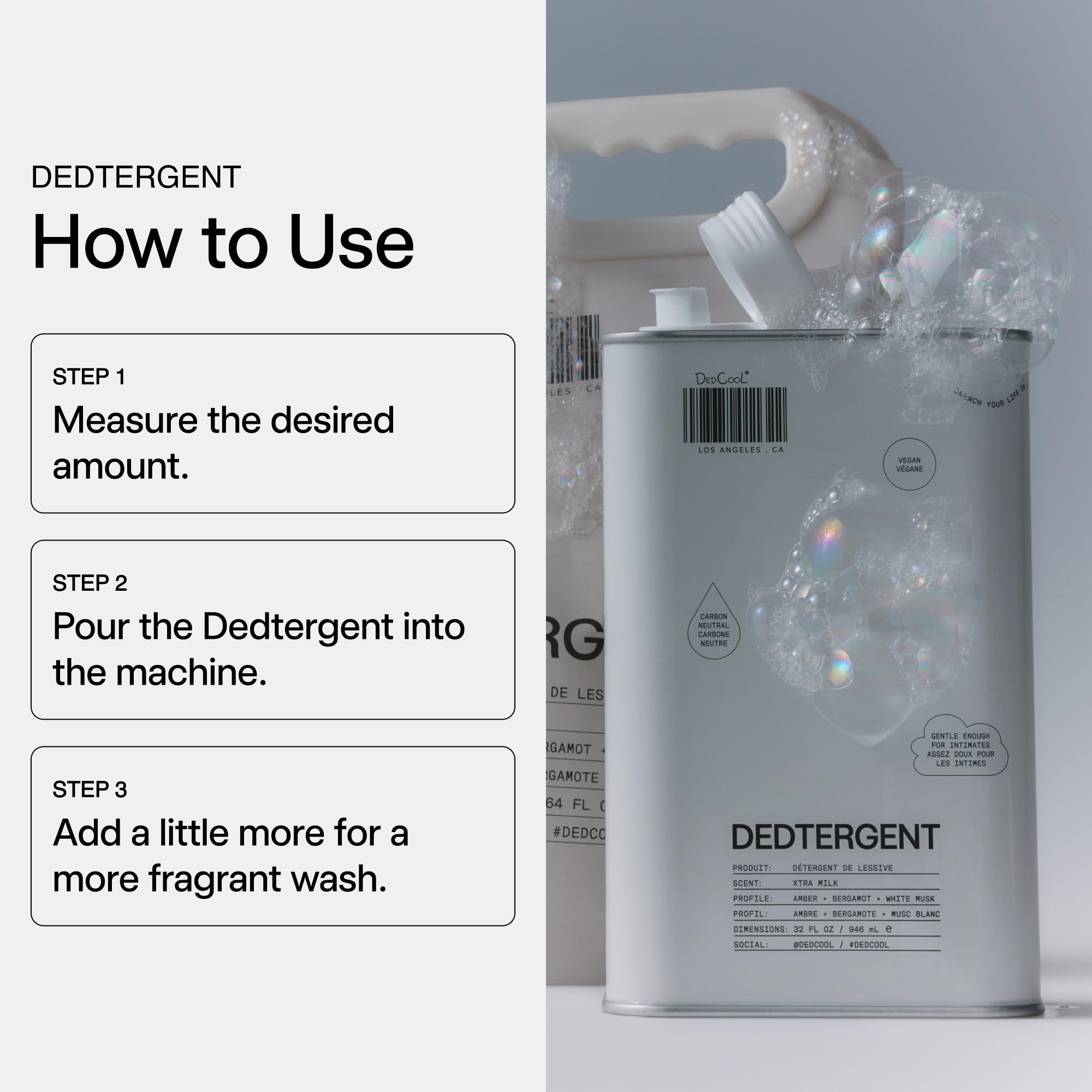 DedCool Liquid Laundry Detergent in Xtra Milk | Luxurious Scent | Stain-Removing Formula | Infused with Natural Essential Oils | Non-Toxic | Up to 60