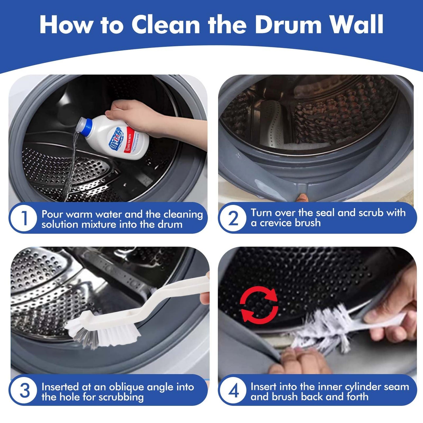 6 Pcs Washing Machine Cleaning Brush Kits, Front Load Washer Cleaner Brushes Tools - 1 Pcs Drum Laundry Cleaning Brush and 5 Pcs Crevice Cleaning