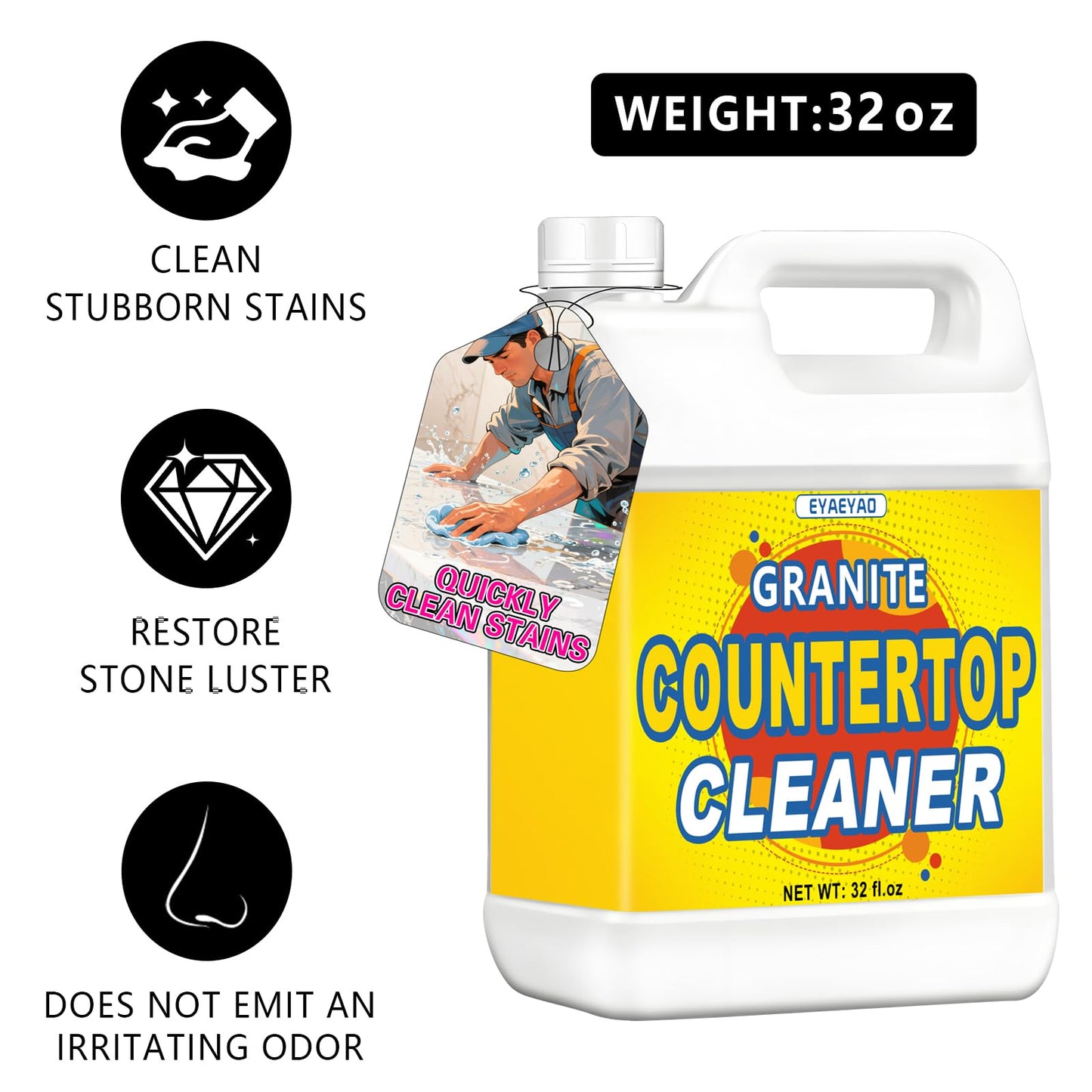 Eyaeyao Granite Countertop Cleaner | 32 OZ Marble Cleaner | Powerful Stone Cleaners | Watermarks, Oil, Scratches & Etching Remover | Stain Remover