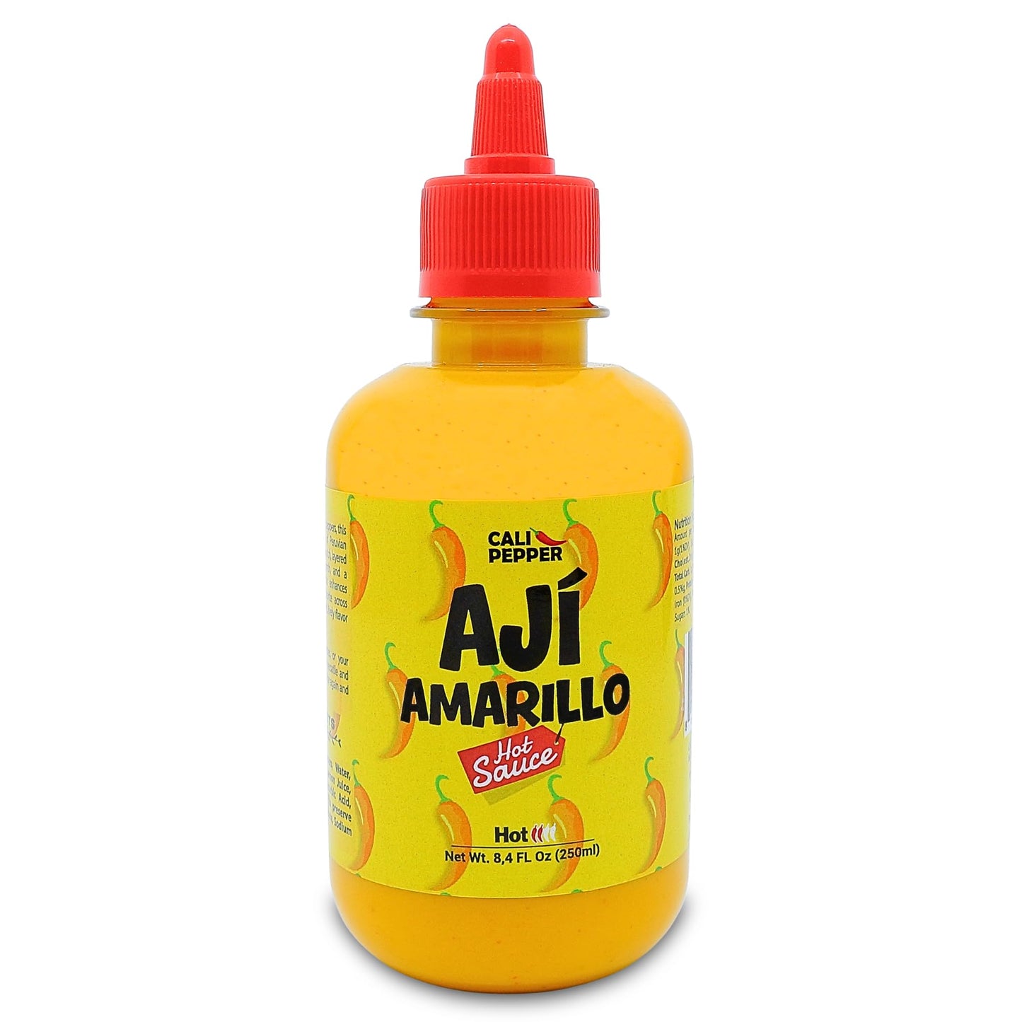 Cali Pepper Aji Amarillo Hot Sauce - Yellow Chili Pepper Sauce Made from Aged Aji Amarillo Peppers - Hot Heat (40,000-50,000 SHU) - Squeeze Bottle 8.4
