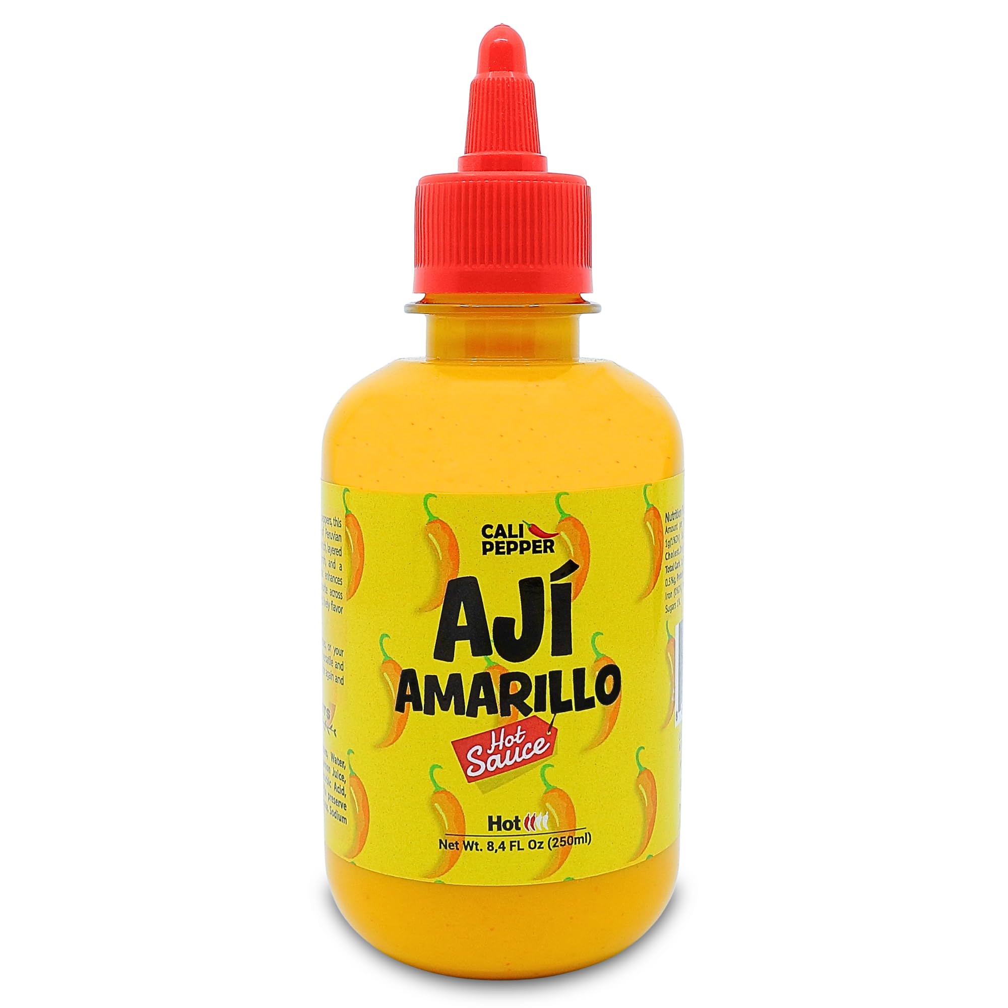 Cali Pepper Aji Amarillo Hot Sauce - Yellow Chili Pepper Sauce Made from Aged Aji Amarillo Peppers - Hot Heat (40,000-50,000 SHU) - Squeeze Bottle 8.4