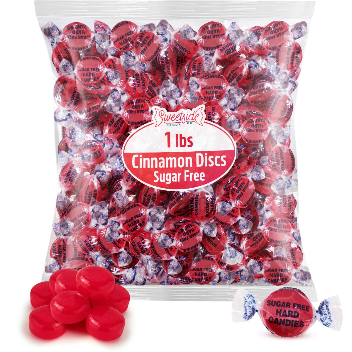 Sugar Free Cinnamon Hard Candy, 1lb Pack of Hard Candies Individually Wrapped, Great Tasting Sugar Free Candy Bulk Option, Traditional Cinnamon Hard