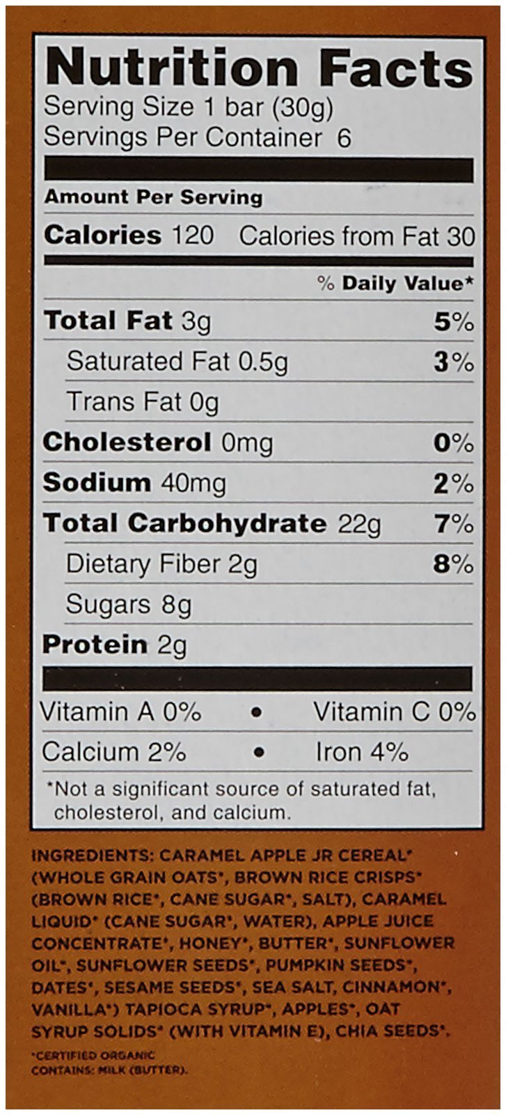 18 Rabbits Jr. Organic Gluten Free Granola Bar, Caramel Apple, 6 Count (Pack of 6)