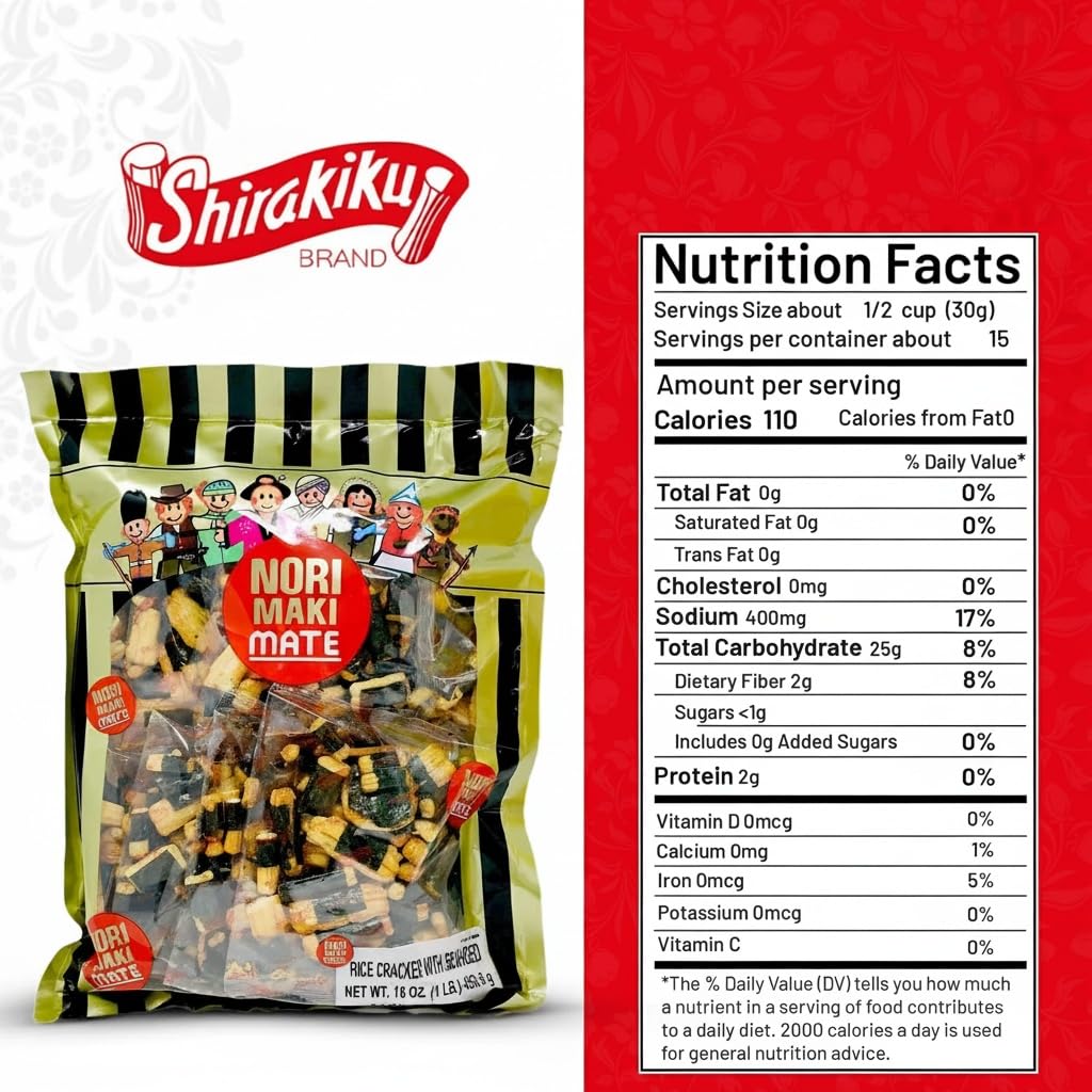 Shirakiku Norimaki Arare Mate - Crispy Japanese Rice Cracker | Glutinous Rice, Soy Sauce and Seaweed | Low Carb Rice Cracker Snacks, Seaweed Flavor 16